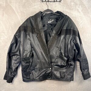 Vintage Winlit Black Leather Batwing Dolman Oversized Jacket Size L
